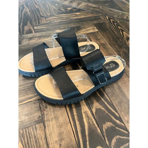 Black Neutral Faux Leather Comfy Sandals Women 10 Y2K Neutral Minimalist Beach - Picture 1 of 8